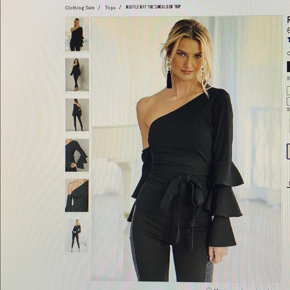 Flirty off shoulder ruffle top in black, size 10.